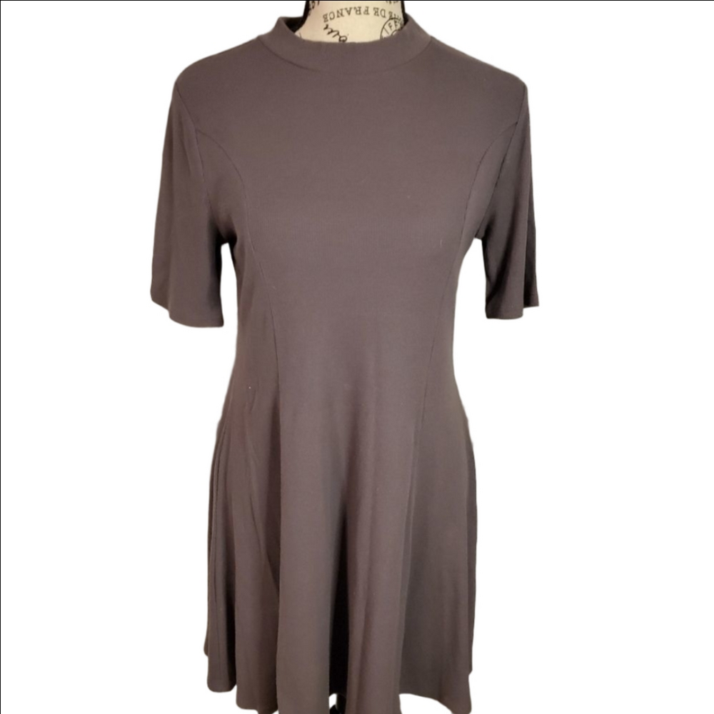 Double Zero Gray Ribbed Mock Neck Flared Dress Large